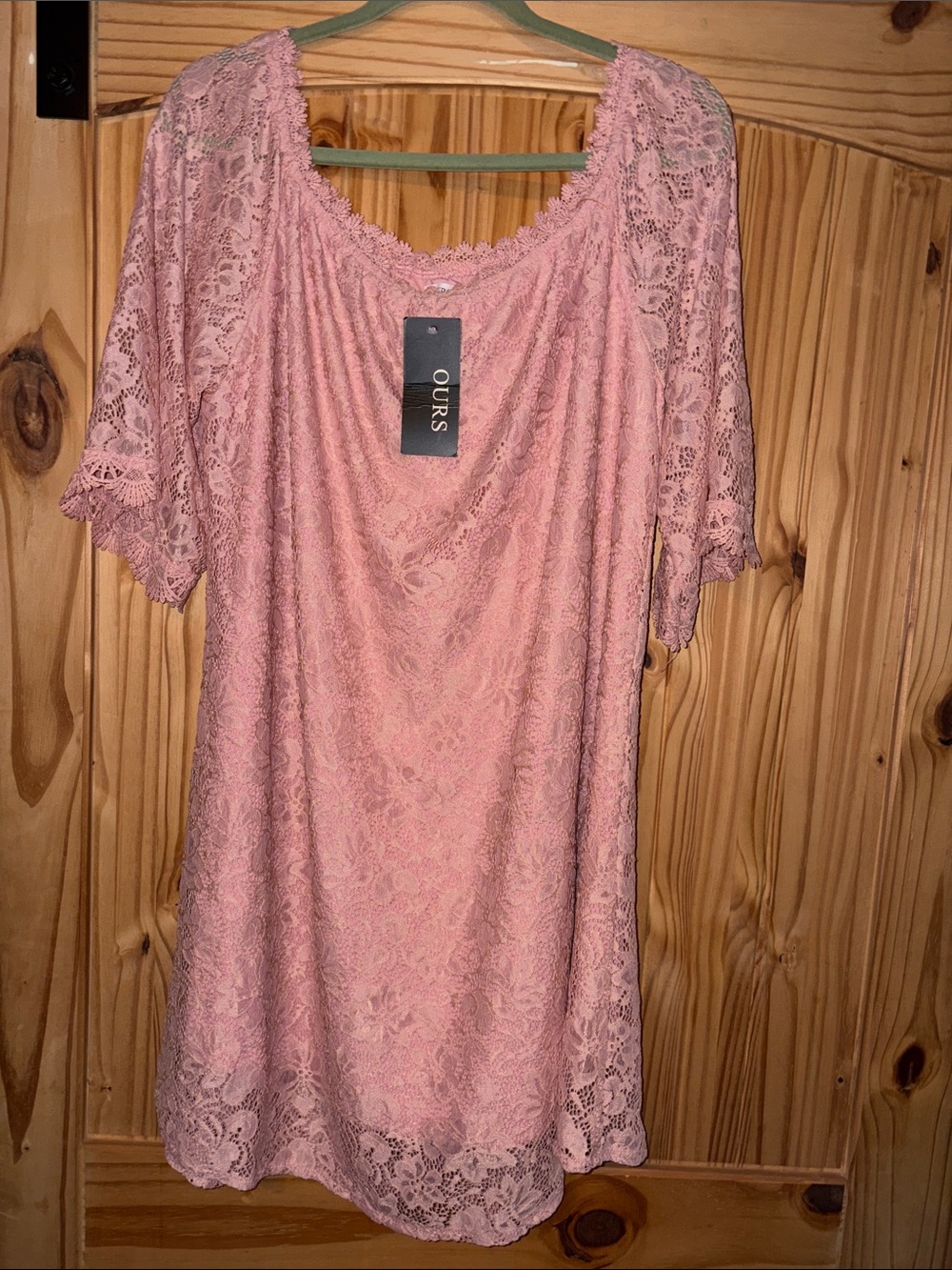 Ours Pink Lace dress with Scalloped Neckline
